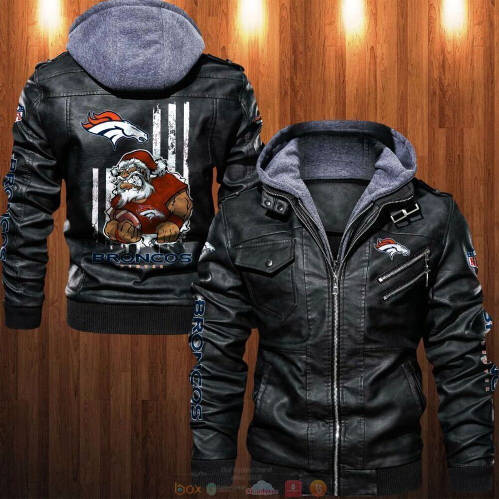 NFL Denver Broncos Santa Thin Line Flag Leather Jacket
