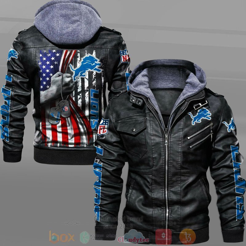 BEST NFL Detroit Lions American Flag 2D Leather PU Jacket 4 NFL Detroit Lions American Flag Leather Jacket