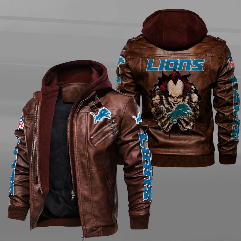 HOT Detroit Lions IT Pennywise leather jacket 2 NFL Detroit Lions IT Pennywise leather jacket 1