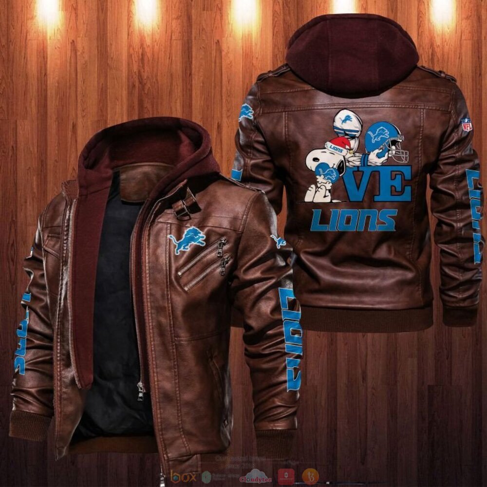 NFL Detroit Lions Love Snoopy Leather Jacket 1