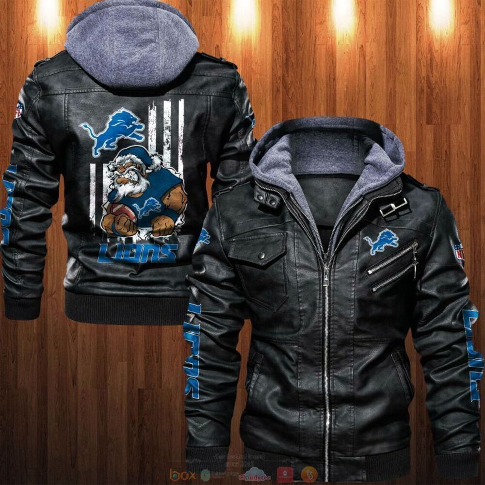 NFL Detroit Lions Santa Thin Line Flag Leather Jacket