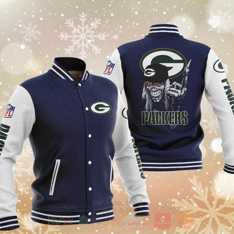 BEST NFL Green Bay Packers Death Skull 3D Baseball Jacket 2 NFL Green Bay Packers Death Skull Baseball Jacket 1