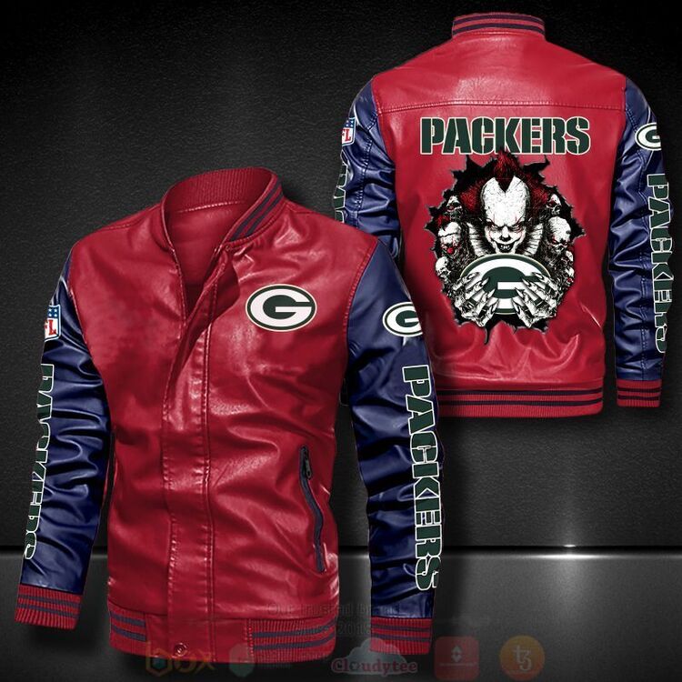 NFL Green Bay Packers IT Clown Pennywise Bomber Leather Jacket 1 2 3 4