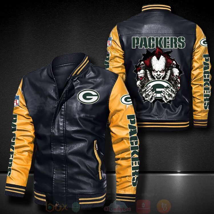 NFL Green Bay Packers IT Clown Pennywise Bomber Leather Jacket 1 2 3 4 5