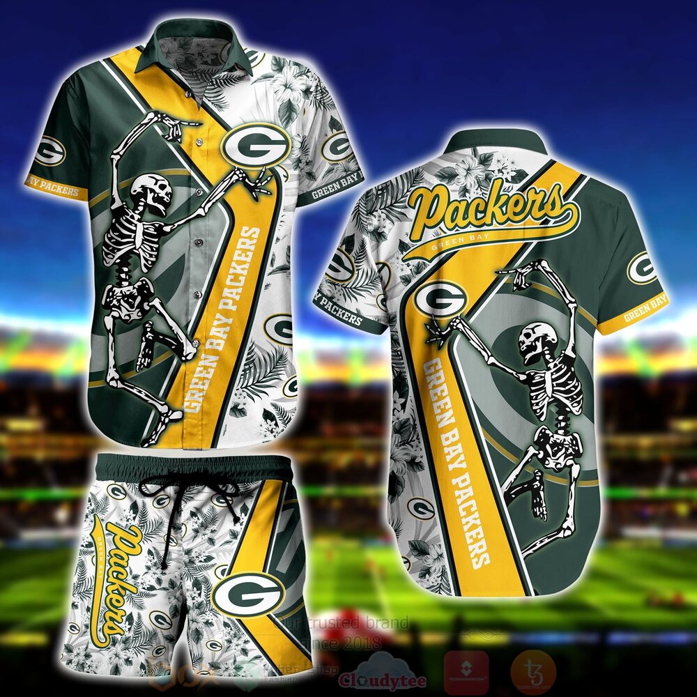NFL Green Bay Packers Skeleton Hawaiian Shirt Short
