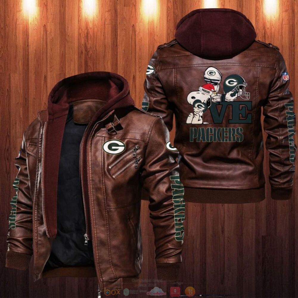 NFL Green Bay Packers Snoopy Leather Jacket 2 NFL Green Bay Packers Snoopy Leather Jacket 1
