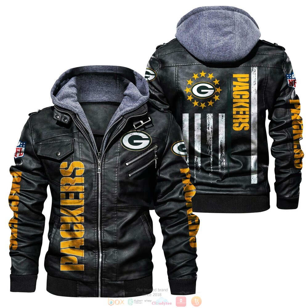 NFL Green Bay Packers Thin Line Flag Leather Jacket