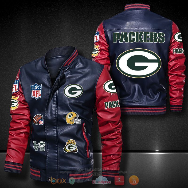 NFL Green Bay Packers logo teams Bomber leather jacket 4 NFL Green Bay Packers logo teams Bomber leather jacket 1 2 3