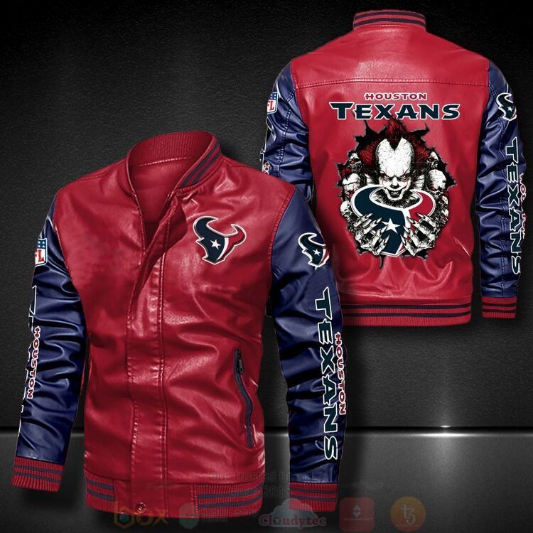BEST NFL Houston Texans IT Clown Pennywise 2D Leather Bomber Jacket 5 NFL Houston Texans IT Clown Pennywise Bomber Leather Jacket 1 2 3 4