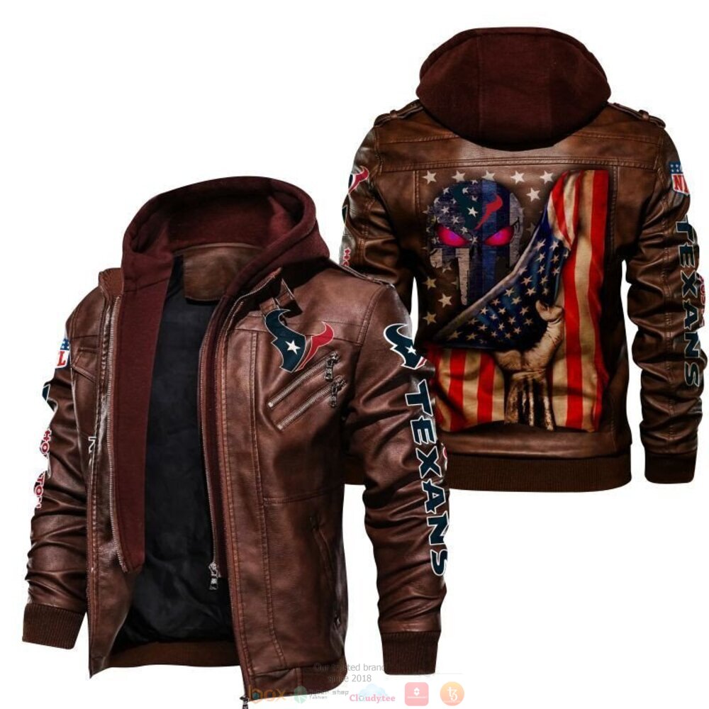 NFL Houston Texans Punisher Skull Leather Jacket 2 NFL Houston Texans Punisher Skull Leather Jacket 1