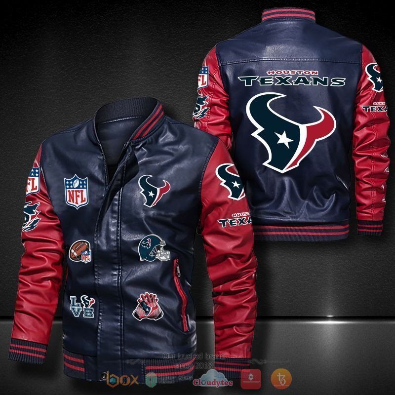 NFL Houston Texans logo team Bomber leather jacket 4 NFL Houston Texans logo team Bomber leather jacket 1 2 3