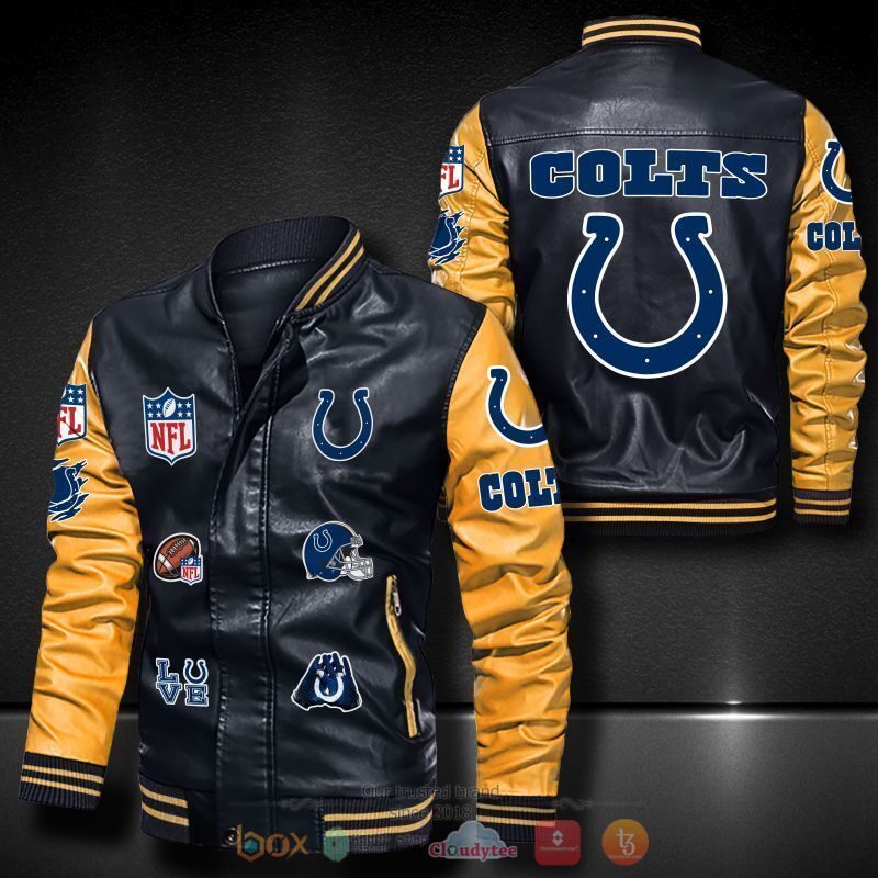 NFL Indianapolis Colts logo team Bomber leather jacket 1 2 3 4 5