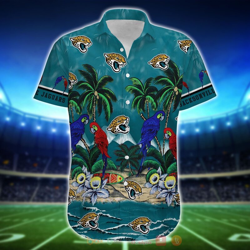 NFL Jacksonville Jaguars Parrot Hawaiian Shirt, Short 4 NFL Jacksonville Jaguars Parrot Hawaiian Shirt Short 1 2 3