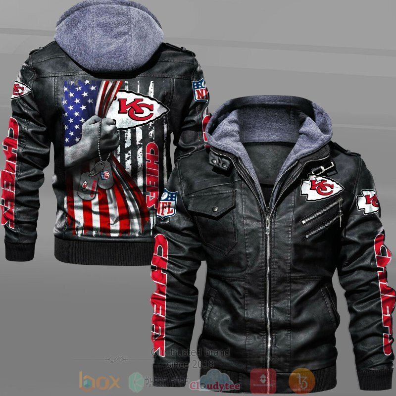 BEST NFL Kansas City Chiefs American Flag 2D Leather PU Jacket 4 NFL Kansas City Chiefs American Flag Leather Jacket