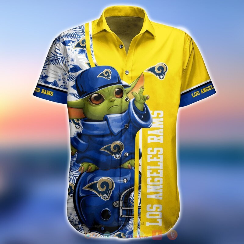 NFL Los Angeles Rams Baby Yoda Hawaiian Shirt, Short 5 NFL Los Angeles Rams Baby Yoda Hawaiian Shirt Short 1 2 3 4