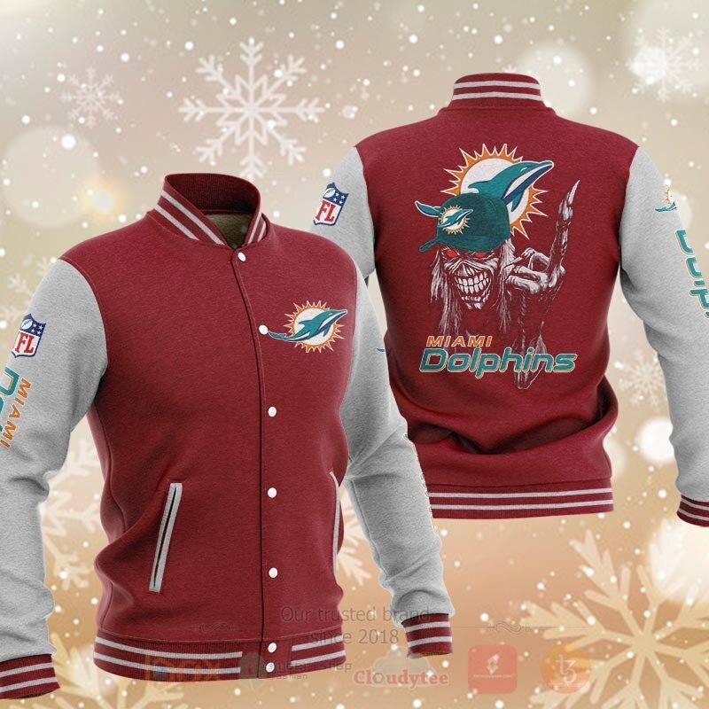 BEST NFL Miami Dolphins Death Skull 3D Baseball Jacket 4 NFL Miami Dolphins Death Skull Baseball Jacket 1 2 3