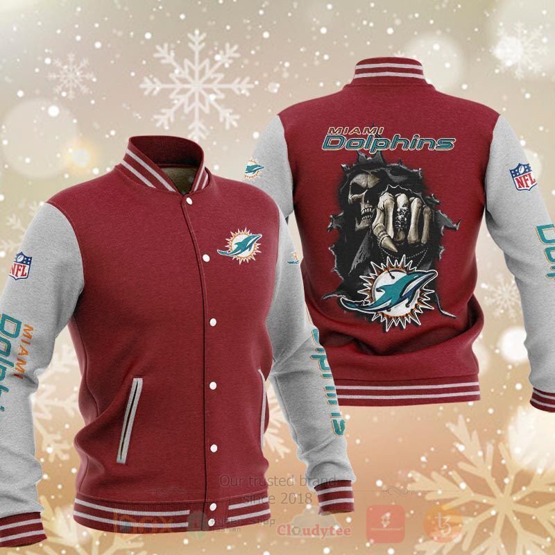BEST NFL Miami Dolphins Rugby Team Death Skull 3D Baseball Jacket 4 NFL Miami Dolphins Rugby Team Death Skull Baseball Jacket 1 2 3