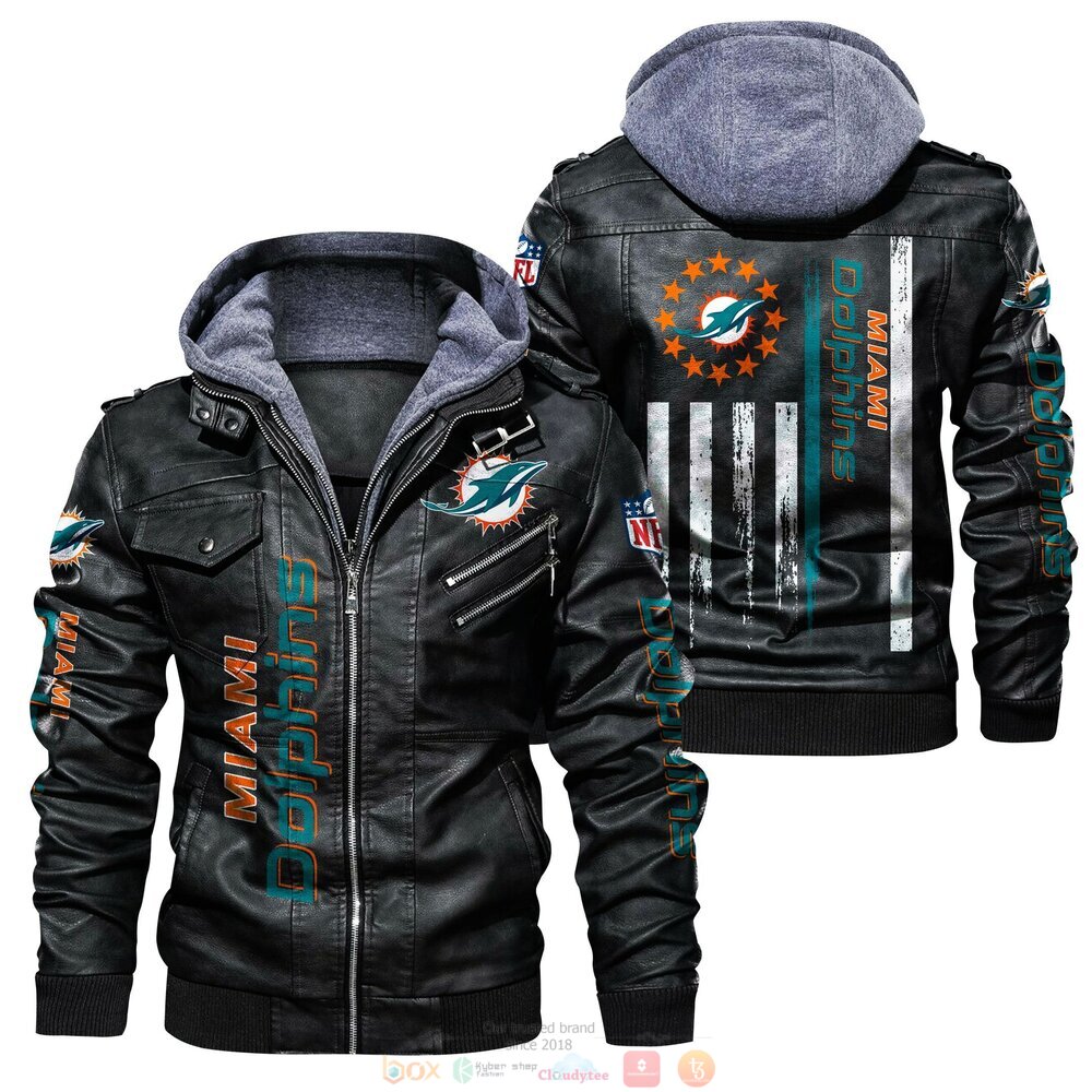 NFL Miami Dolphins Thin line flag Leather Jacket