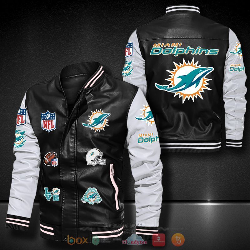 NFL Miami Dolphins logo team Bomber leather jacket