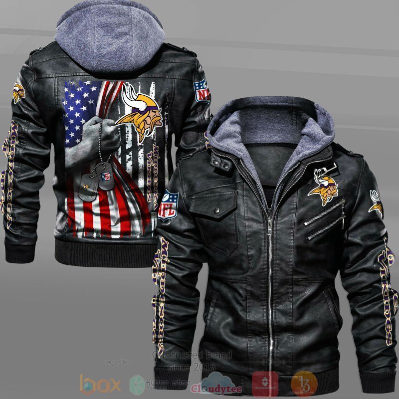 BEST NFL Minnesota Vikings American Flag 2D Leather PU Jacket 5 NFL Minnesota Vikings American Flag Leather Jacket