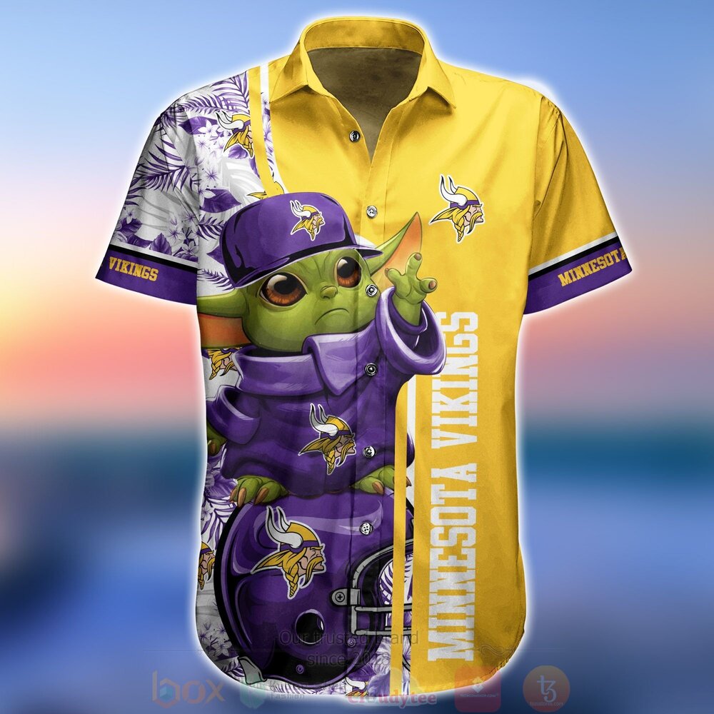 NFL Minnesota Vikings Baby Yoda Hawaiian Shirt Short 1 2 3 4 5