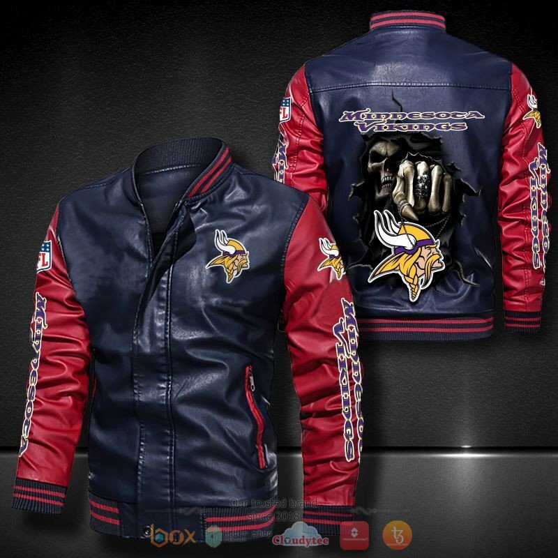 NFL Minnesota Vikings Death God Bomber leather jacket 4 NFL Minnesota Vikings Death God Bomber leather jacket 1 2 3