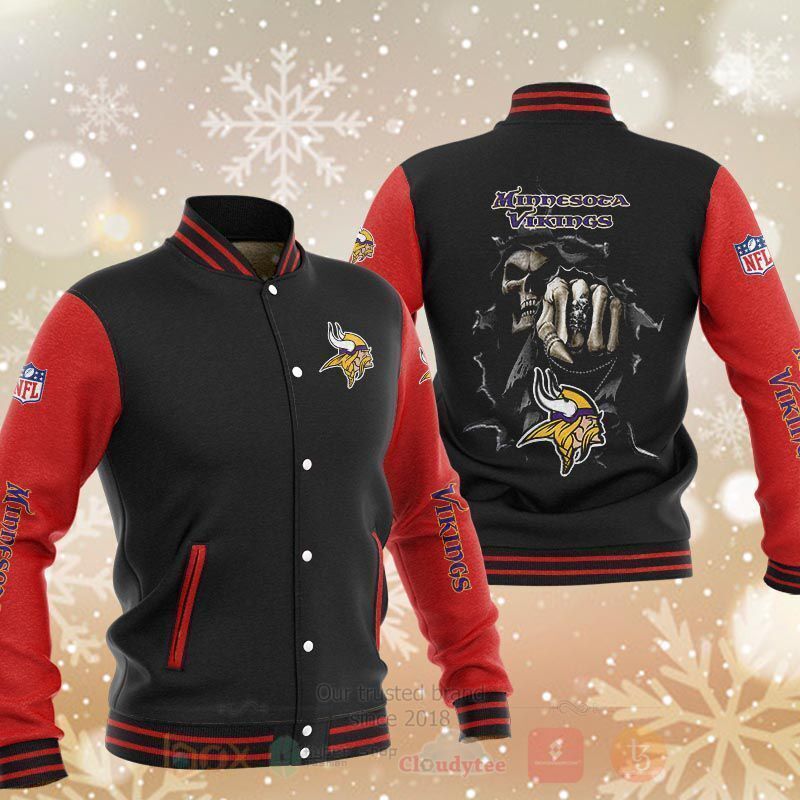 BEST NFL Minnesota Vikings Death Skull 3D Baseball Jacket 3 NFL Minnesota Vikings Death Skull Baseball Jacket 1 2