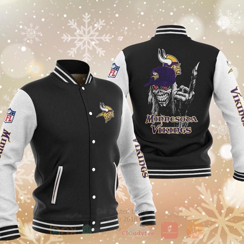 NFL Minnesota Vikings Rugby Team Death Skull Baseball Jacket