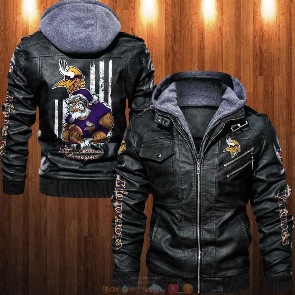NFL Minnesota Vikings Santa Thin Line Flag Leather Jacket