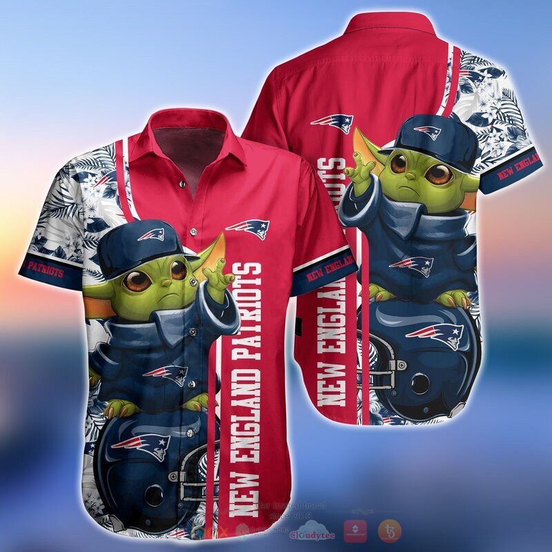 NFL New England Patriots Baby Yoda Hawaiian Shirt, Short 2 NFL New England Patriots Baby Yoda Hawaiian Shirt Short 1