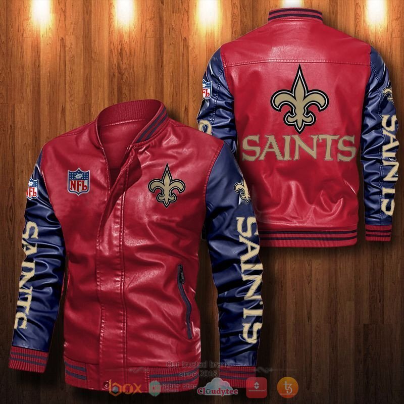 NFL New Orleans Saints Bomber leather jacket 5 NFL New Orleans Saints Bomber leather jacket 1 2 3 4