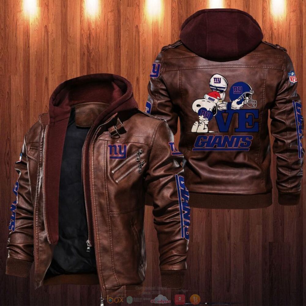 NFL New York Giants Love Snoopy Leather Jacket 1
