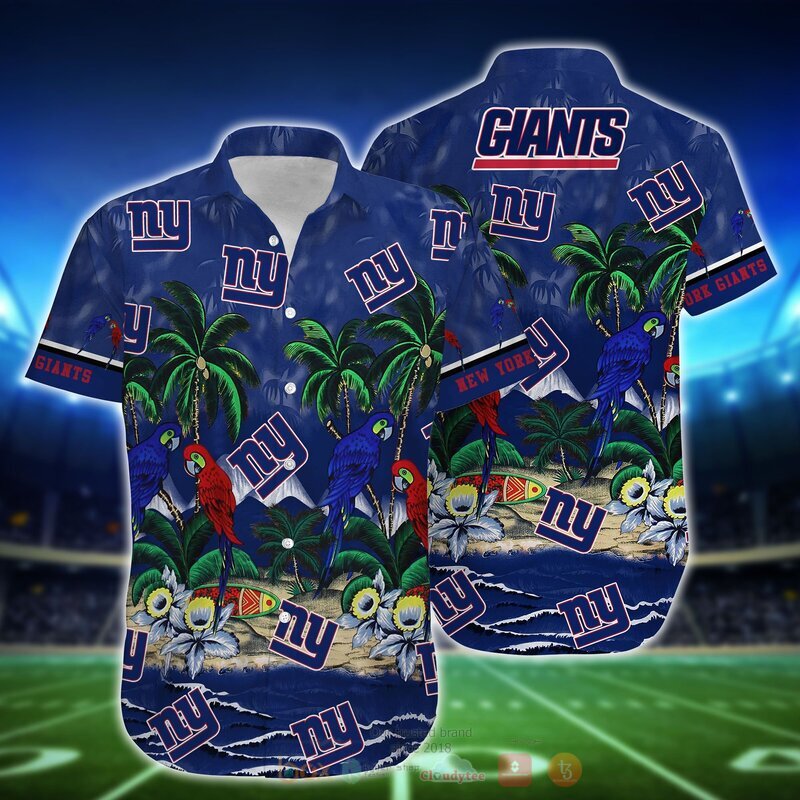 NFL New York Giants Parrot Hawaiian Shirt, Short 2 NFL New York Giants Parrot Hawaiian Shirt Short 1