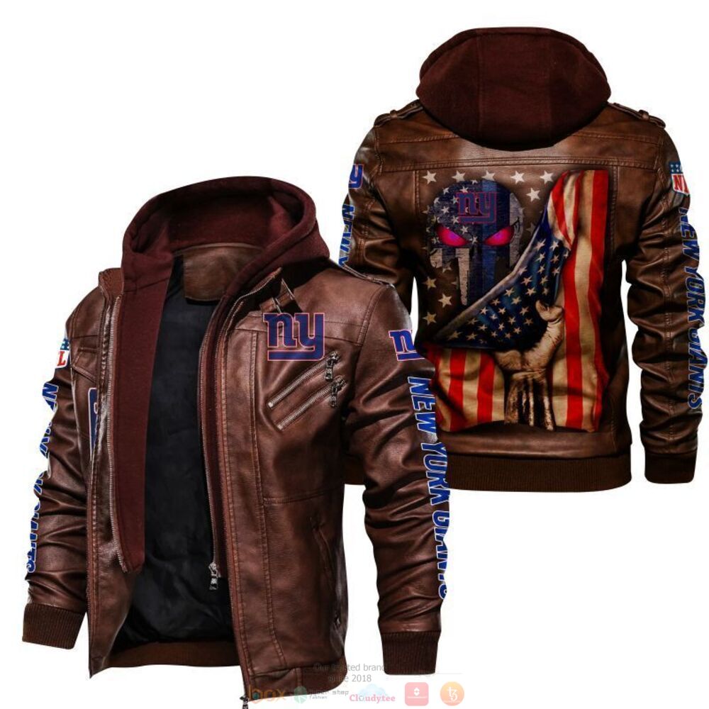 NFL New York Giants Punisher skull Leather Jacket 2 NFL New York Giants Punisher skull Leather Jacket 1