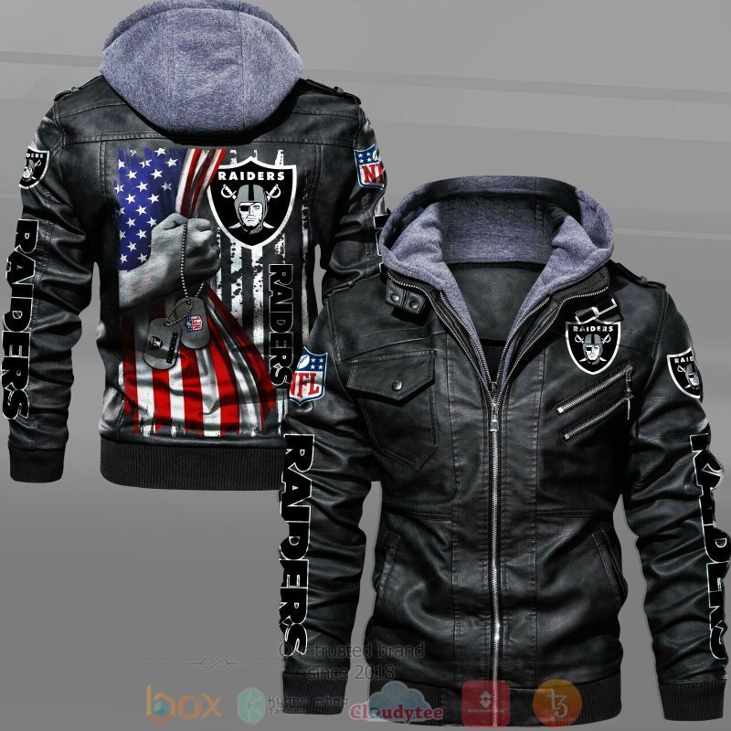 BEST NFL Oakland Raiders American Flag 2D Leather PU Jacket 5 NFL Oakland Raiders American Flag Leather Jacket