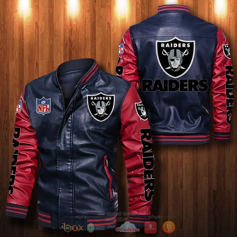 NFL Oakland Raiders Bomber leather jacket 4 NFL Oakland Raiders Bomber leather jacket 1 2 3