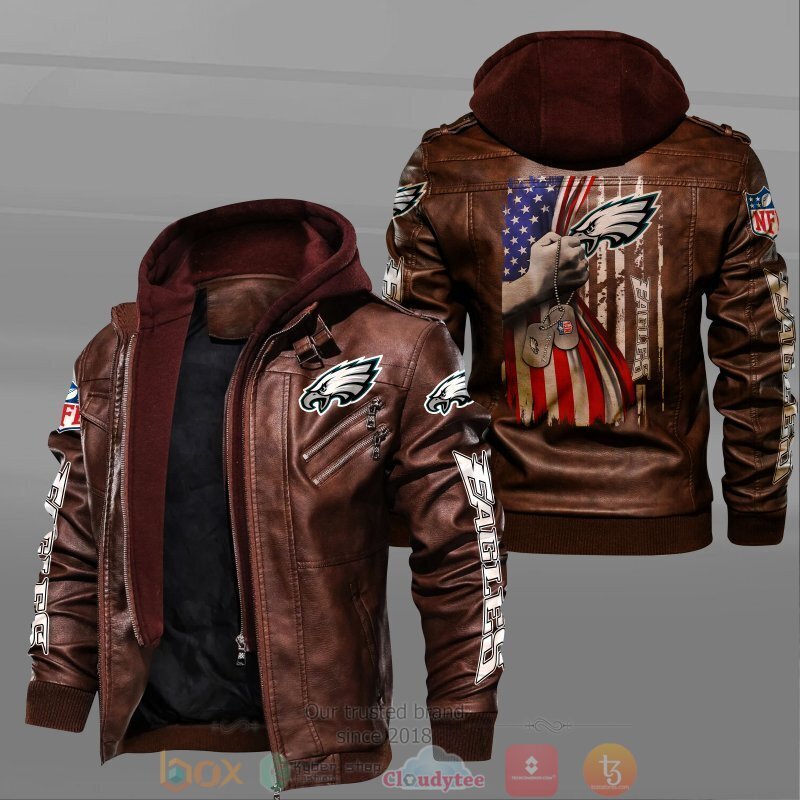 BEST NFL Philadelphia Eagles American Flag 2D Leather PU Jacket 2 NFL Philadelphia Eagles American Flag Leather Jacket 1