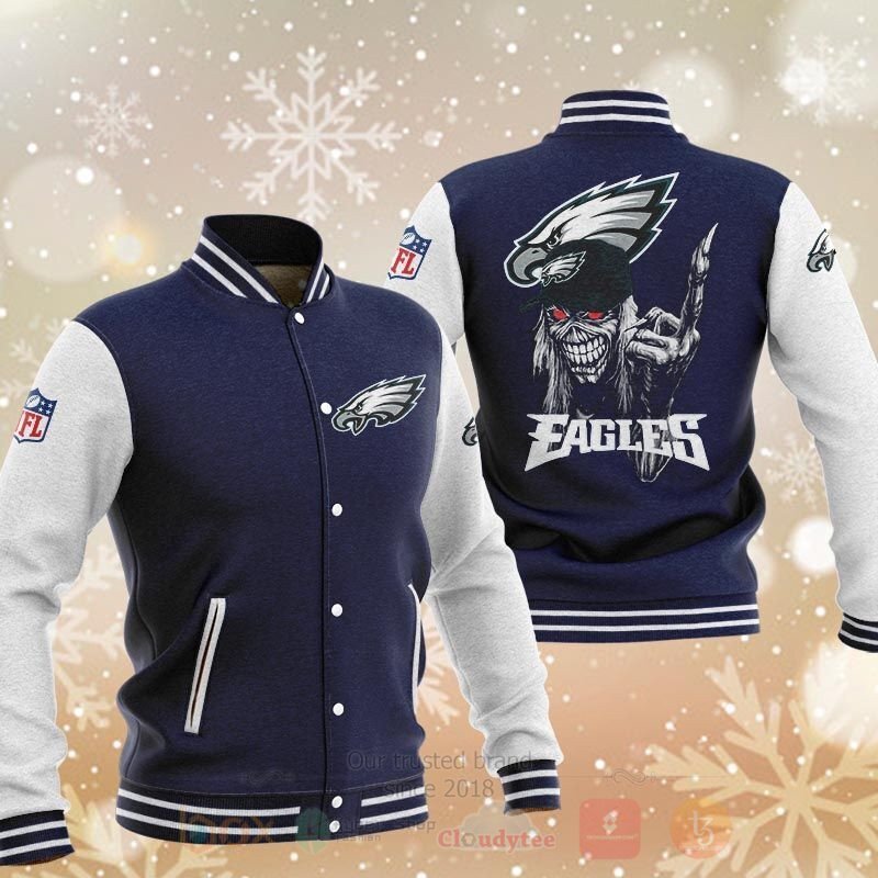 BEST NFL Philadelphia Eagles Rugby Team Death Skull 3D Baseball Jacket 2 NFL Philadelphia Eagles Rugby Team Death Skull Baseball Jacket 1