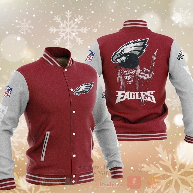 BEST NFL Philadelphia Eagles Rugby Team Death Skull 3D Baseball Jacket 4 NFL Philadelphia Eagles Rugby Team Death Skull Baseball Jacket 1 2 3