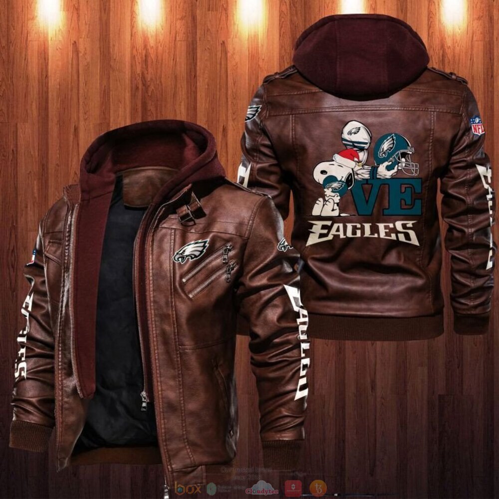 NFL Philadelphia Eagles love Snoopy Leather Jacket 1
