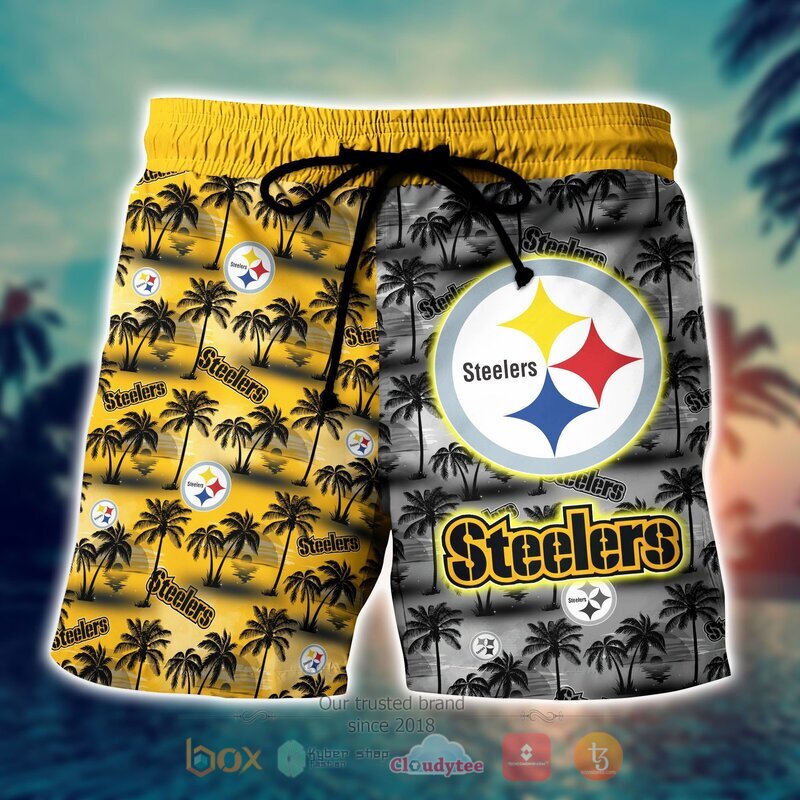 NFL Pittsburgh Steelers Coconut Hawaiian shirt, Short 4 NFL Pittsburgh Steelers Coconut Hawaiian shirt Short 1 2 3