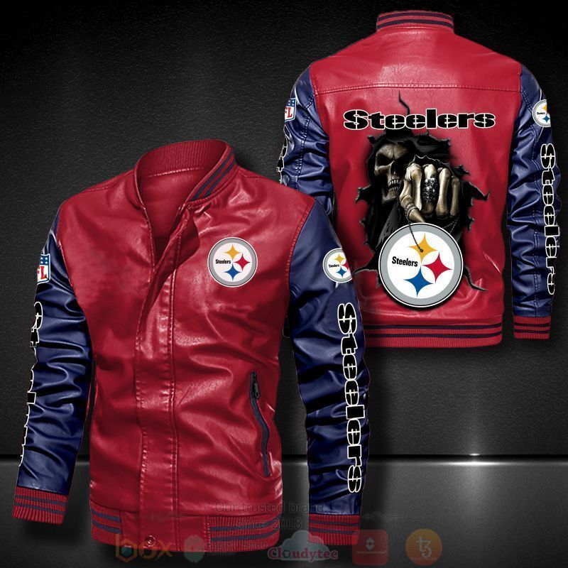 BEST NFL Pittsburgh Steelers Death Skulls 2D Leather Bomber Jacket 5 NFL Pittsburgh Steelers Death Skulls Bomber Leather Jacket 1 2 3 4