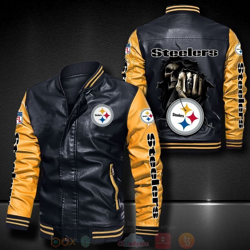 BEST NFL Pittsburgh Steelers Death Skulls 2D Leather Bomber Jacket 6 NFL Pittsburgh Steelers Death Skulls Bomber Leather Jacket 1 2 3 4 5