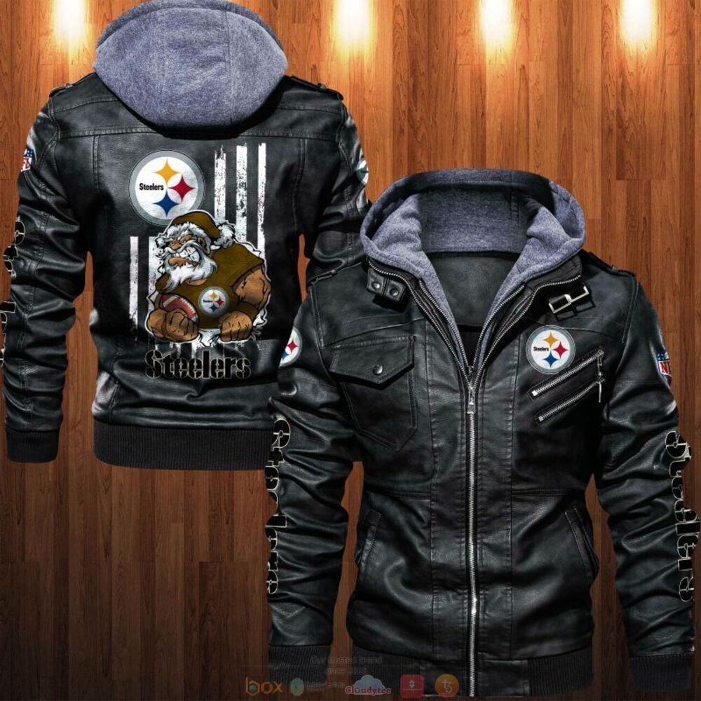 NFL Pittsburgh Steelers Santa Thin Line Flag Leather Jacket