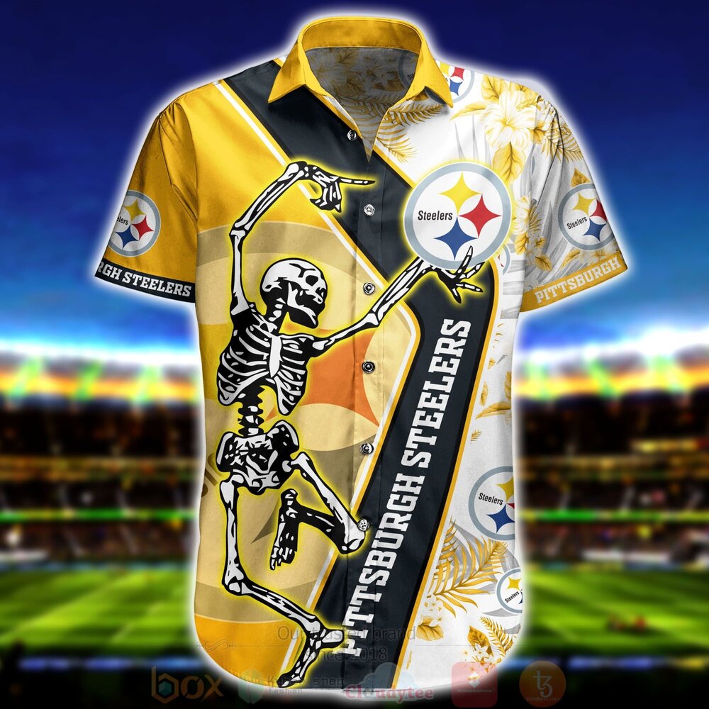 BEST NFL Pittsburgh Steelers Skeleton Aloha Shirt, Short 2 NFL Pittsburgh Steelers Skeleton Hawaiian Shirt Short 1 2