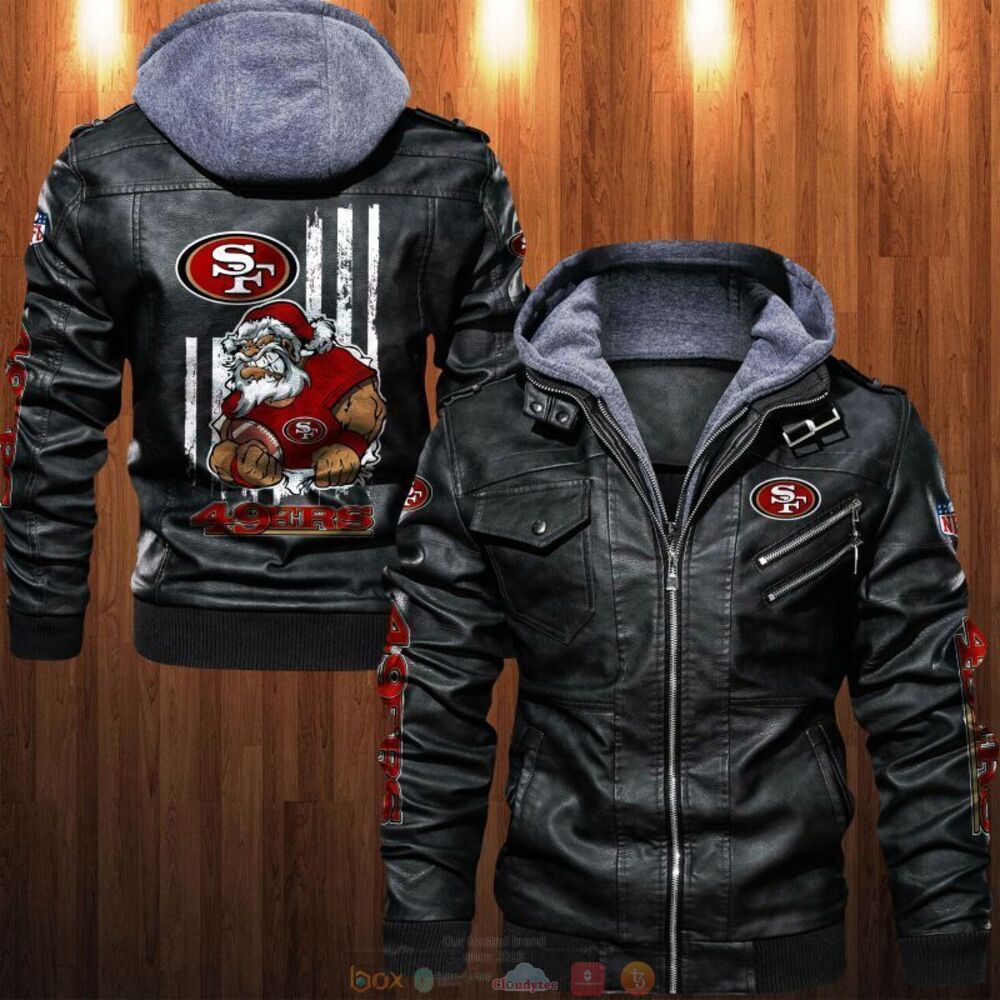 NFL San Francisco 49ers Santa thin line flag Leather Jacket