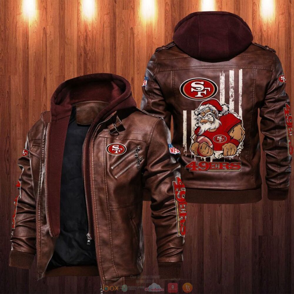 Nfl San Francisco 49Ers Santa Thin Line Flag Leather Jacket 1