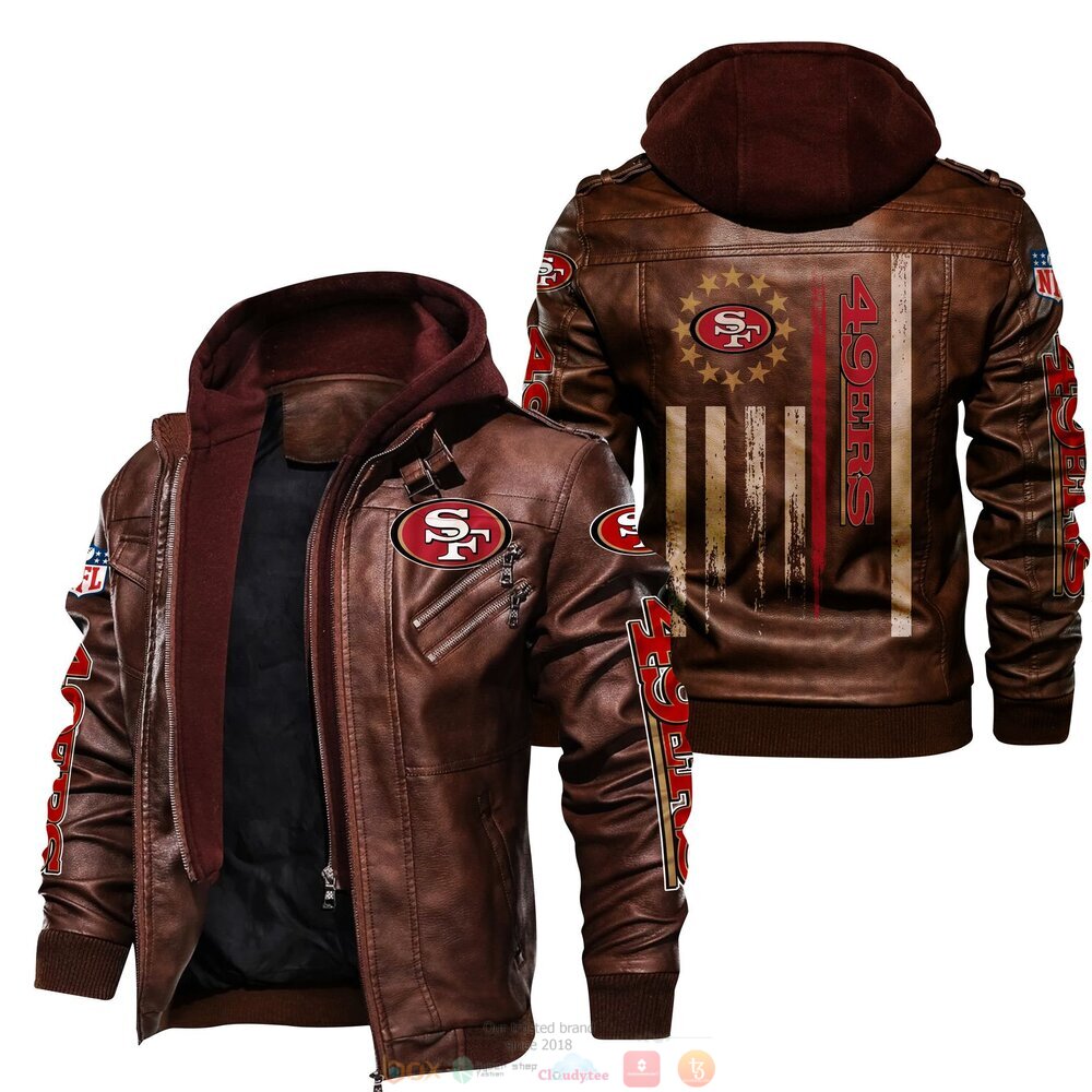 NFL San Francisco 49ers Thin line flag Leather Jacket 2 NFL San Francisco 49ers Thin line flag Leather Jacket 1