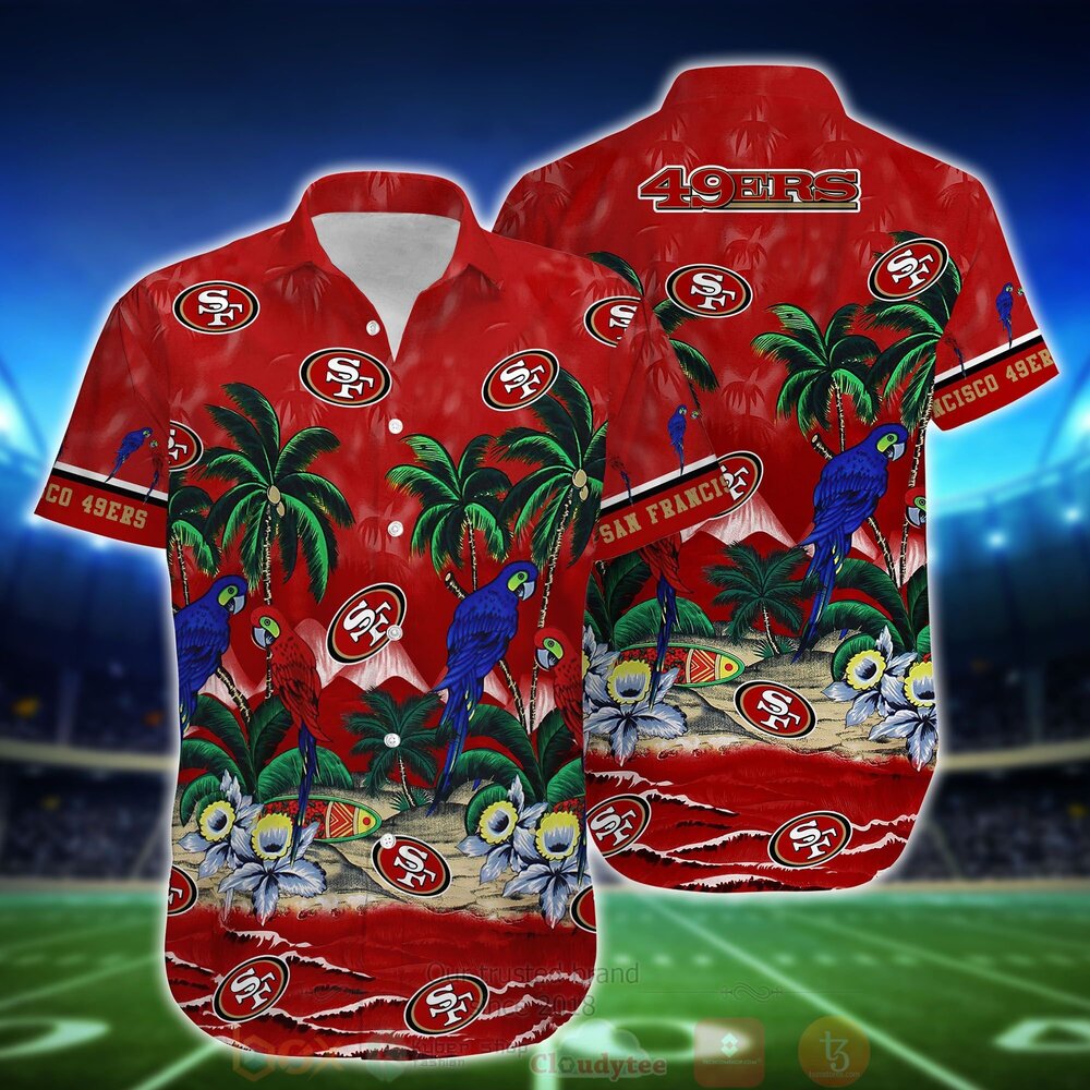 BEST NFL San Francisco 49ers Tropical Sea And Parrots Aloha Shirt, Short 2 NFL San Francisco 49ers Tropical Sea And Parrots Hawaiian Shirt Short 1