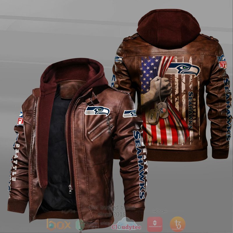 BEST NFL Seattle Seahawks American Flag 2D Leather PU Jacket 2 NFL Seattle Seahawks American Flag Leather Jacket 1